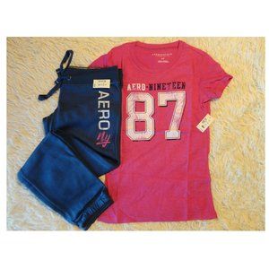 NEW Aeropostale Aero 1987 Graphic Tee and Aero NY Classic Cinch Sweatpants Set